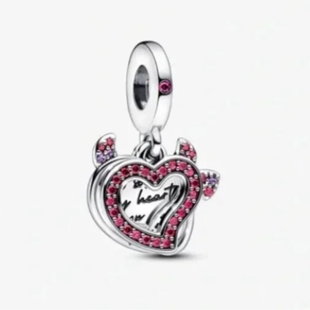 S925 Sterling Silver Devil Heart Double Dangle Charm - NWT